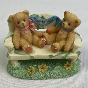 Vintage 1996 Cherished Teddies CRT240 Two Bears on Park Bench Heart to Heart